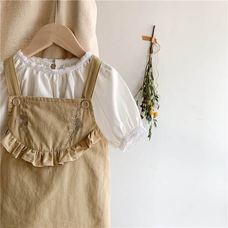 【即納】お花の刺繍のサロペットスカート｜海外子供服｜韓国子供服