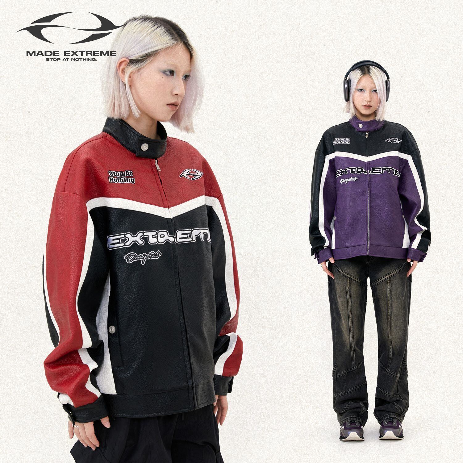 メンズ スポーツ風 刺繍入り PU ジャケット 男女兼用 ストリート メンズ スポーツ風 刺繍入り PU ジャケット 男女兼用 ストリート
