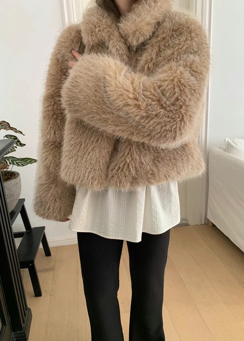 (予約) mellounge / Year end look hook carol fur jacket 2color