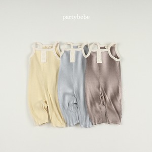 【Party bebe】 ボーダーヘンリーロンパース／ブラウン（80~90cm)