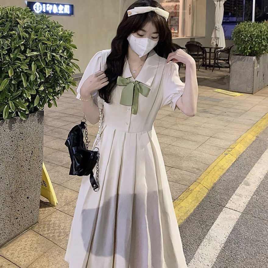 ソフトロリータ ワンピース 半袖 リボン フレンチガーリー 甘め lolita