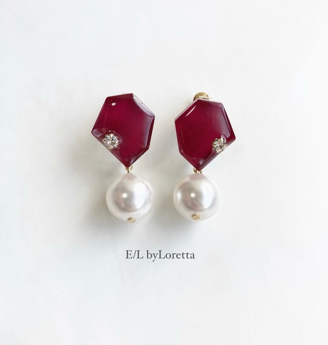 KAKERA pearl pierce/earring Ⅰ(Bordeaux)