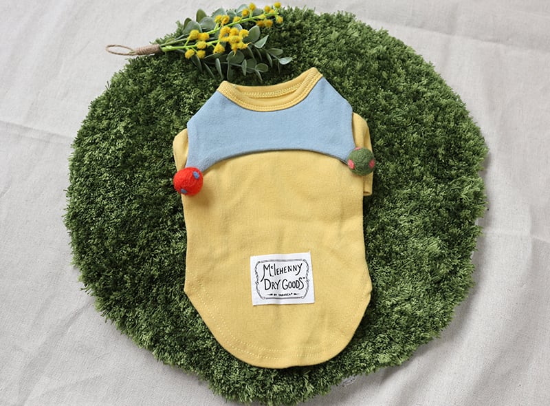 ポンポン襟Tシャツ S ~ XL 2color  /  犬服 トップス ドッグウェア 春夏 新作 犬の服 犬 猫 小型犬 中型犬