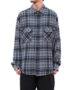 UNUSED / US2524 RAYON CHECK SHIRT (GRAY×DARK GREEN)