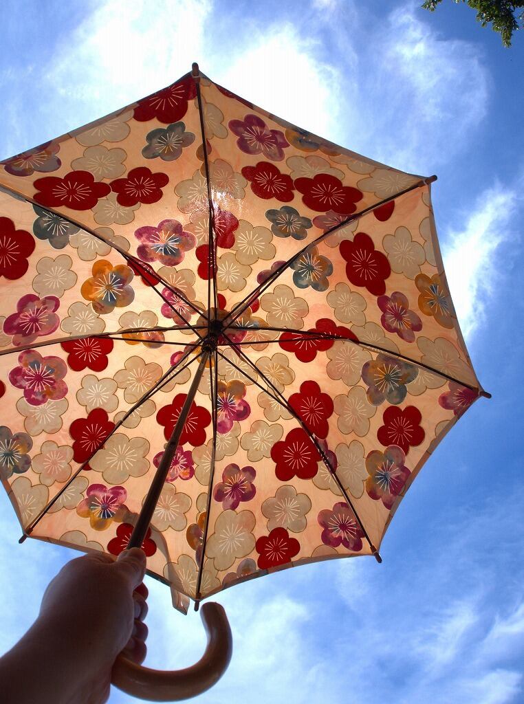 着物リメイク日傘＊梅の柄の小紋から作った日傘, Kimono upcycling