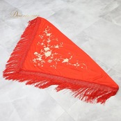 フラメンコ 衣装 シージョ ピキージョ レッド系 赤 刺繍 花柄 フレコ フリンジ トライアングル ダンス パーティ 発表会 スカーフ フラメンコ用品 衣装小物 ステージ衣装 差し色 華やか 柄物 花刺繍 ダンス衣装 舞台衣装 かわいい