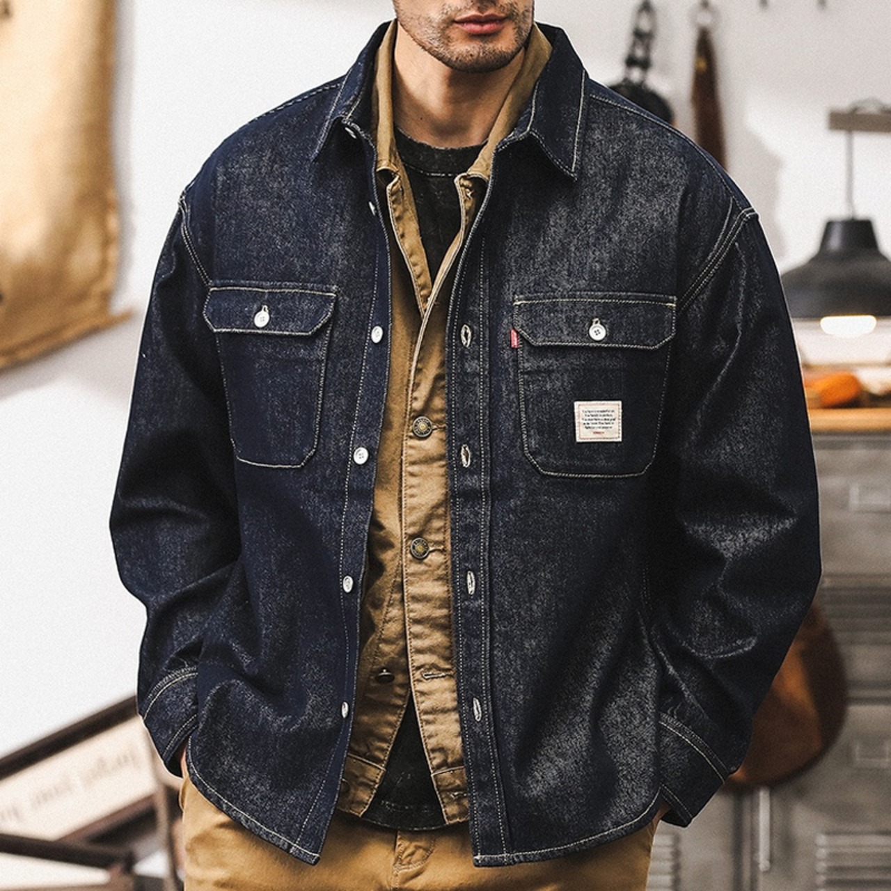 Denim Oversized Button-Down Shirt ◇H0511