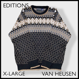 【EDITIONS by VAN HEUSEN】韓国製 柄ニット セーター ニット 総柄 柄物 XL ビッグサイズ アクリル ヴァンヒューゼン US古着