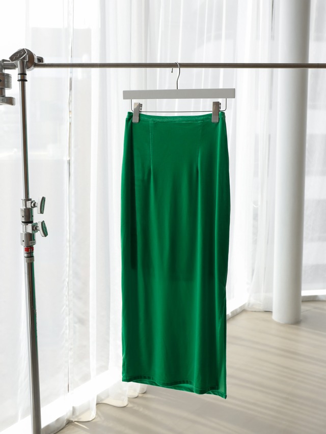 velour I line slit skirt（green）