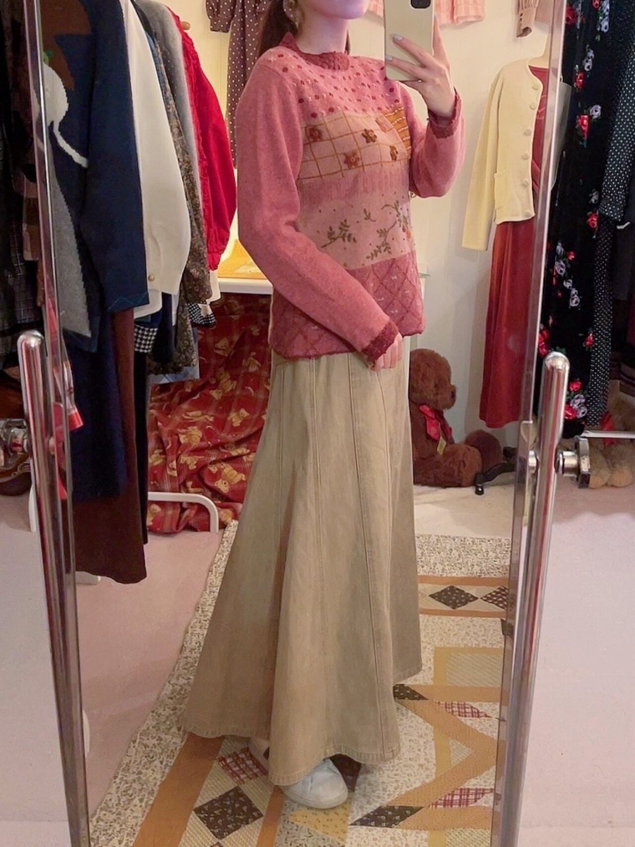 pink flower wool knit sweater