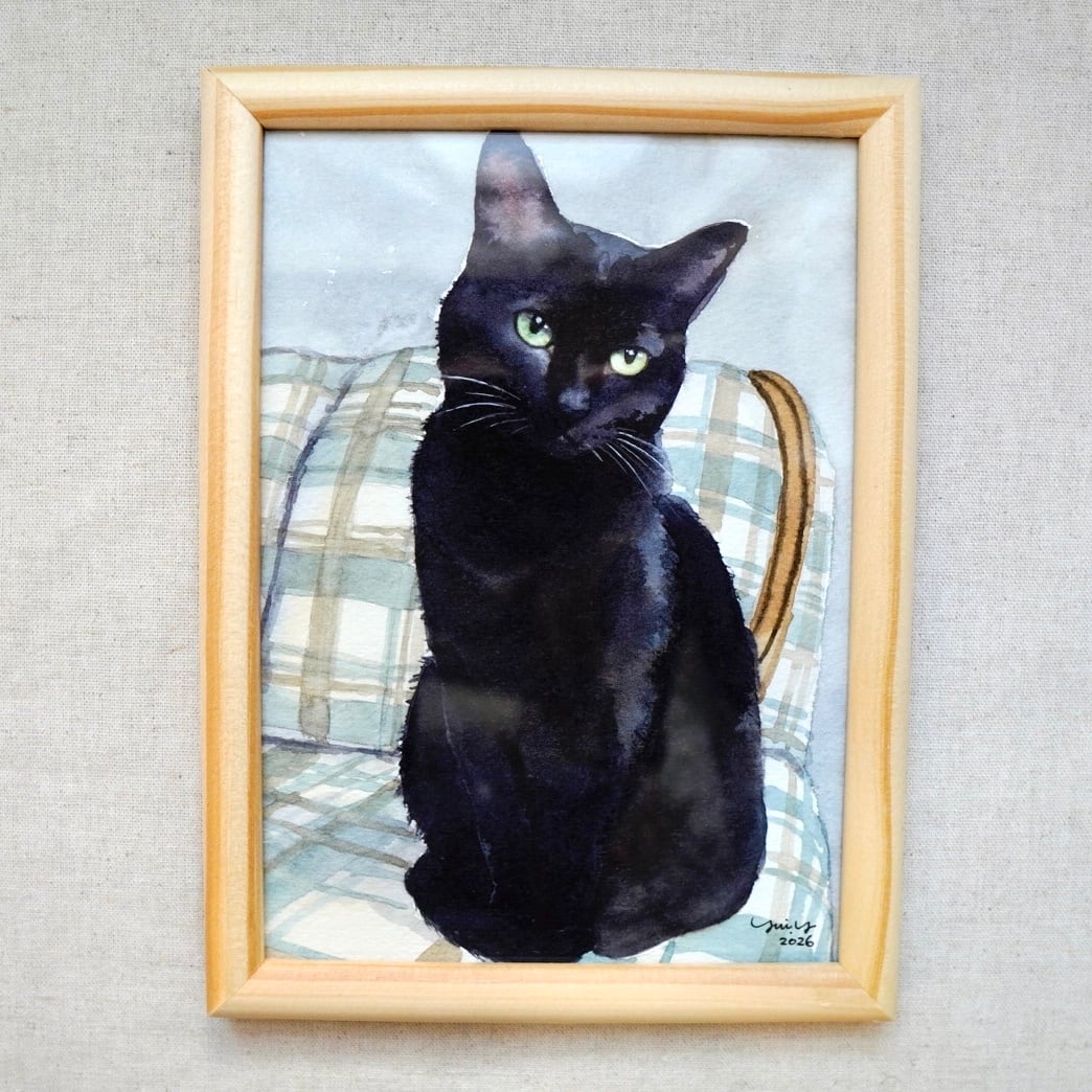 猫の絵 389 水彩画 原画 黒猫 | Forest cat