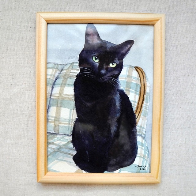 猫の絵 389 水彩画 原画 黒猫 | Forest cat