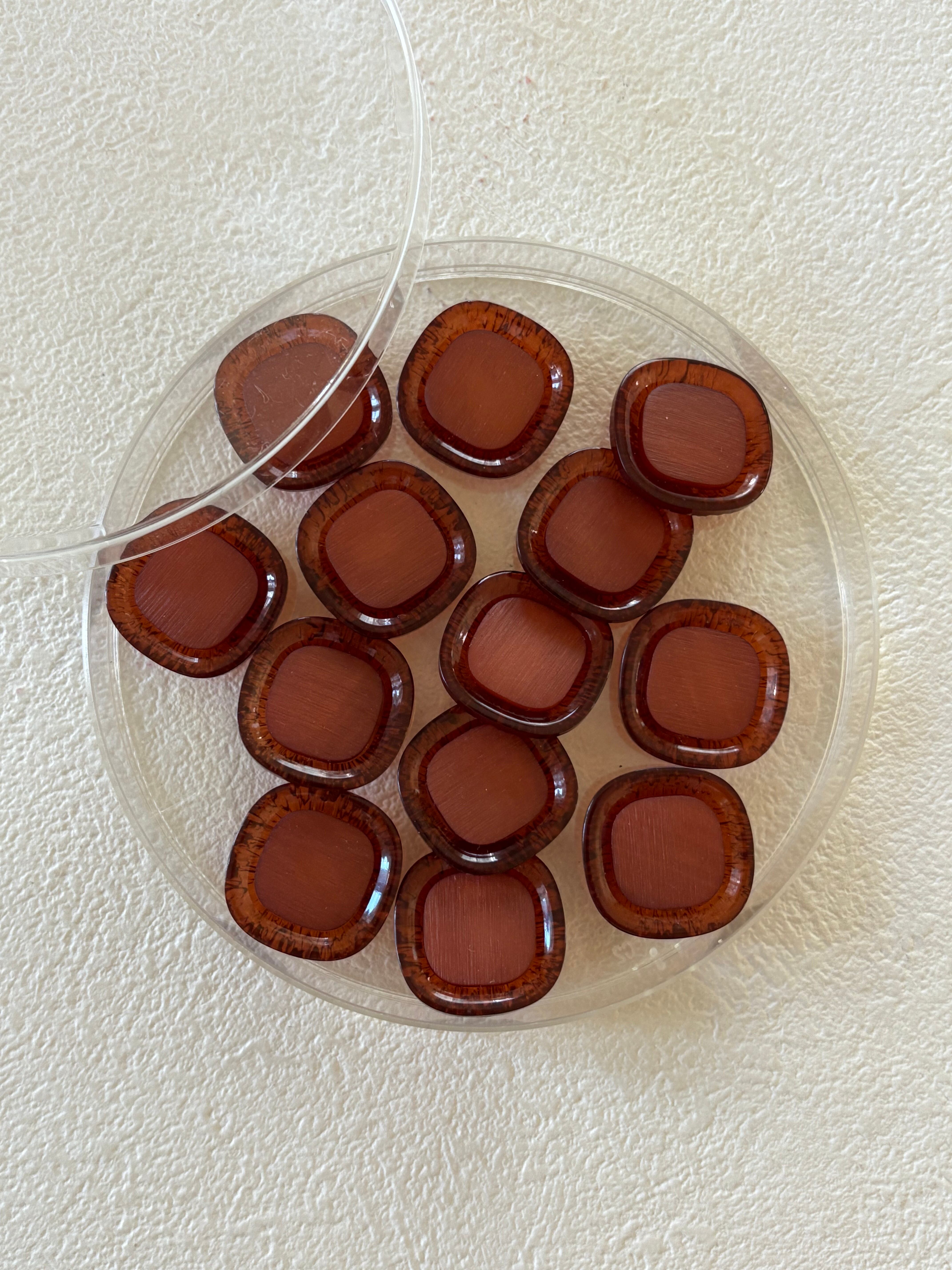 Japanese Vintage ボタン 角なしスクウェア ブラウン カボション 19mm 昭和レトロ アクセサリーパーツ 装飾材 カルトナージュ