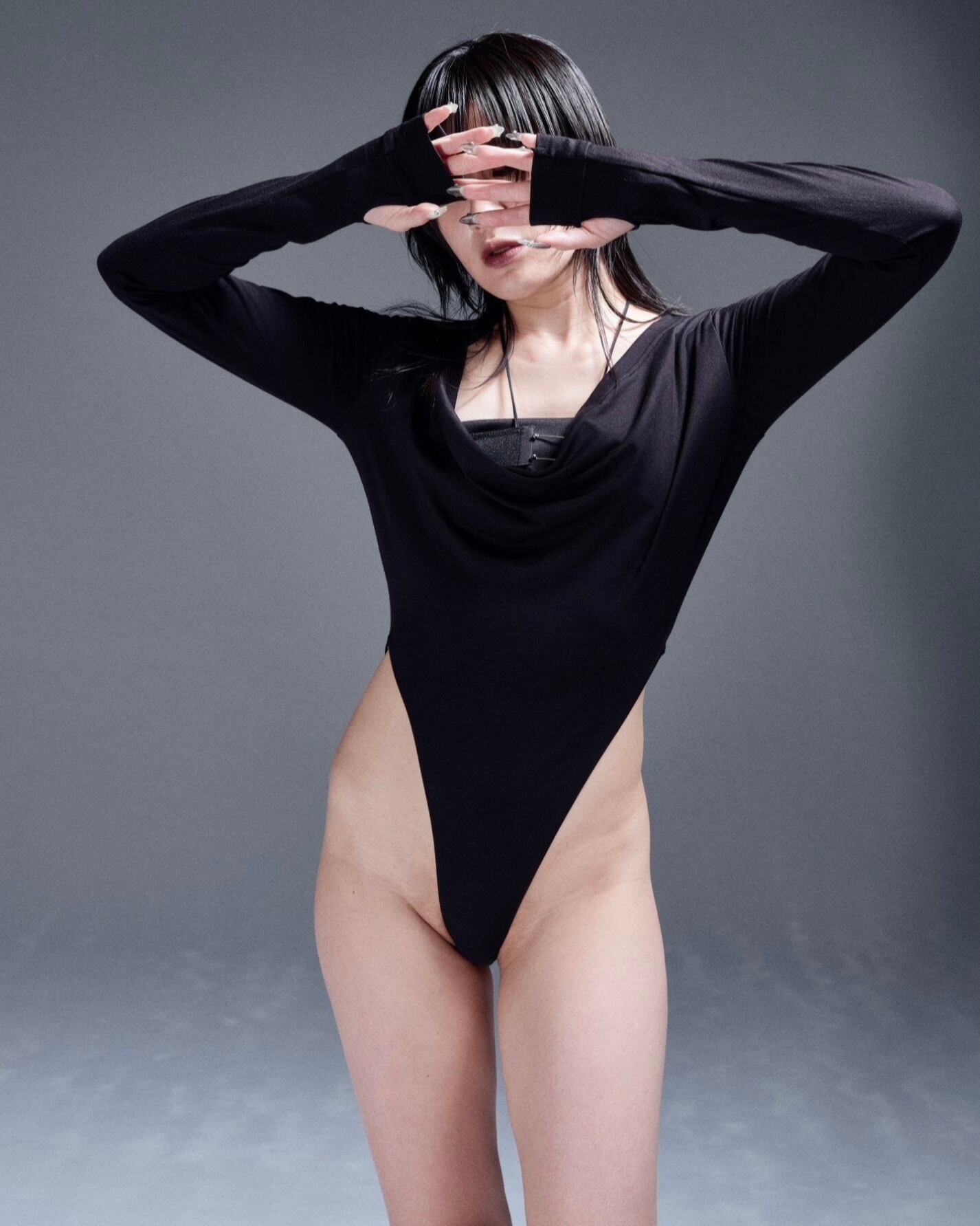 Draped bodysuit‐Black/ MOOL×someica | MOOL powered by BASE