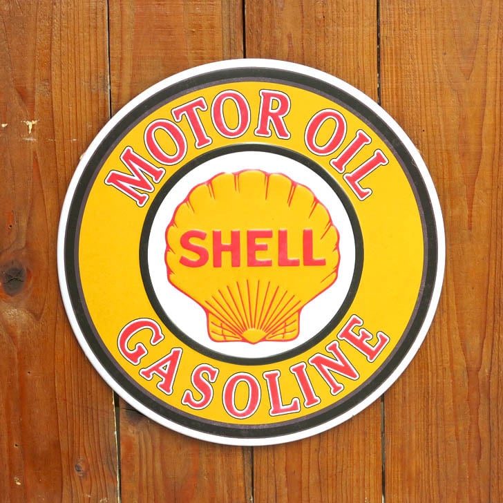 アメリカン雑貨 サインプレート ブリキ看板 丸 SHELL シェル USA