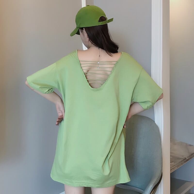 バックTシャツ スプリングルーズ薄手ソリッド カラートップス 春物 ソリッドカラー YY-ファッション5244173106