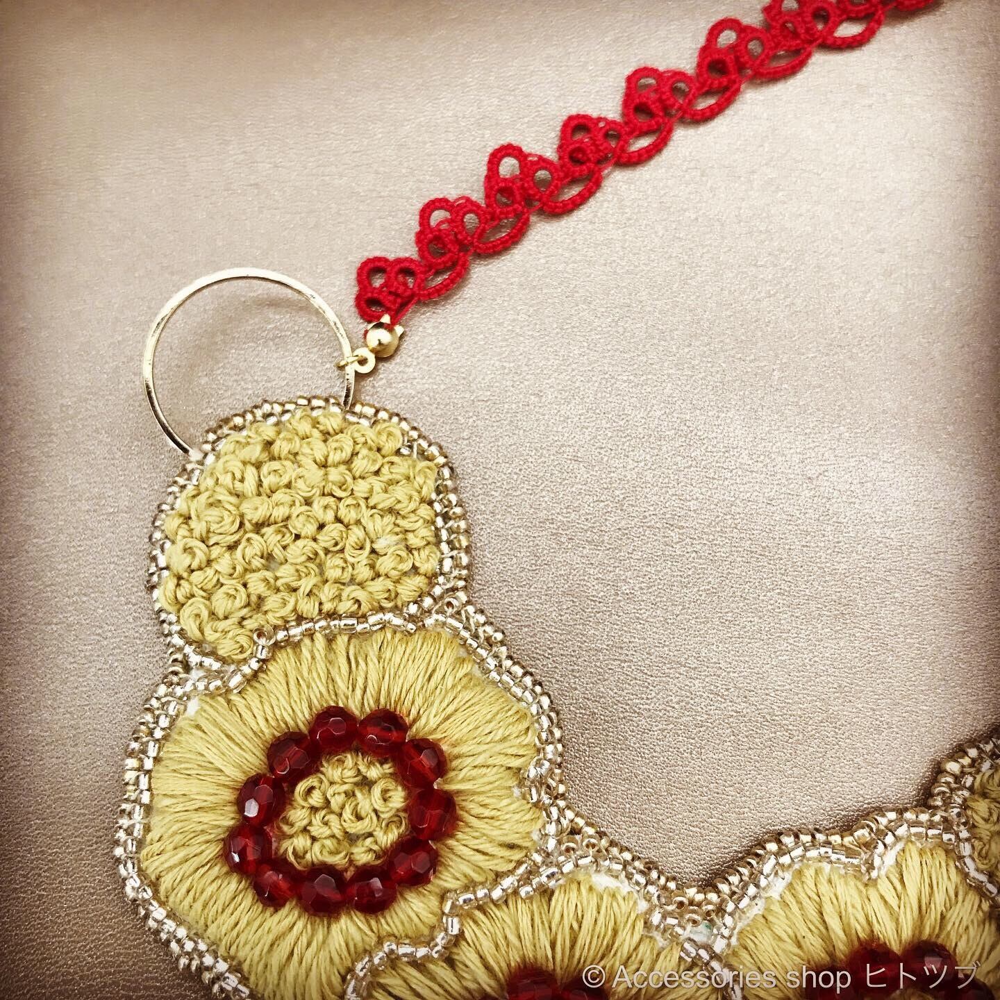 0182:linen×cotton お花のロングネックレス