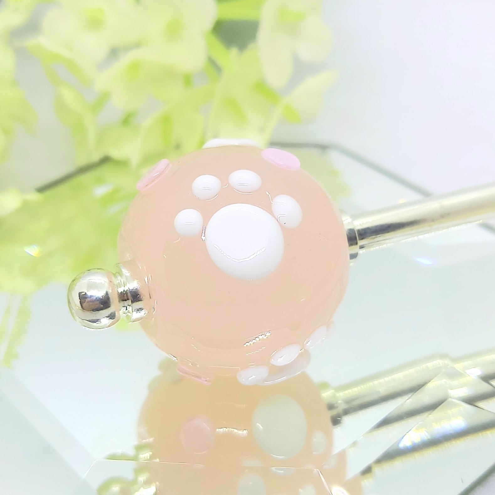 肉球模様のとんぼ玉・簪 ~ピンク 肉球模様のとんぼ玉・簪 ~ピンク