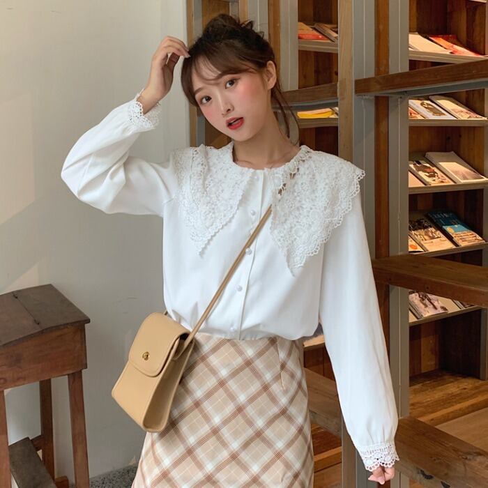 ホワイトシャツ スプリングカラー ロング 春物 1号婦人48425262403