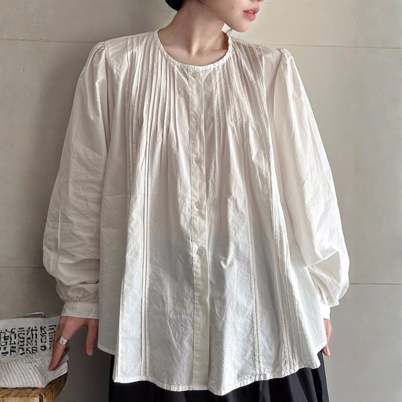 オーバーサイズ ラウンドネック 長袖ブラウス ◆2color 204461