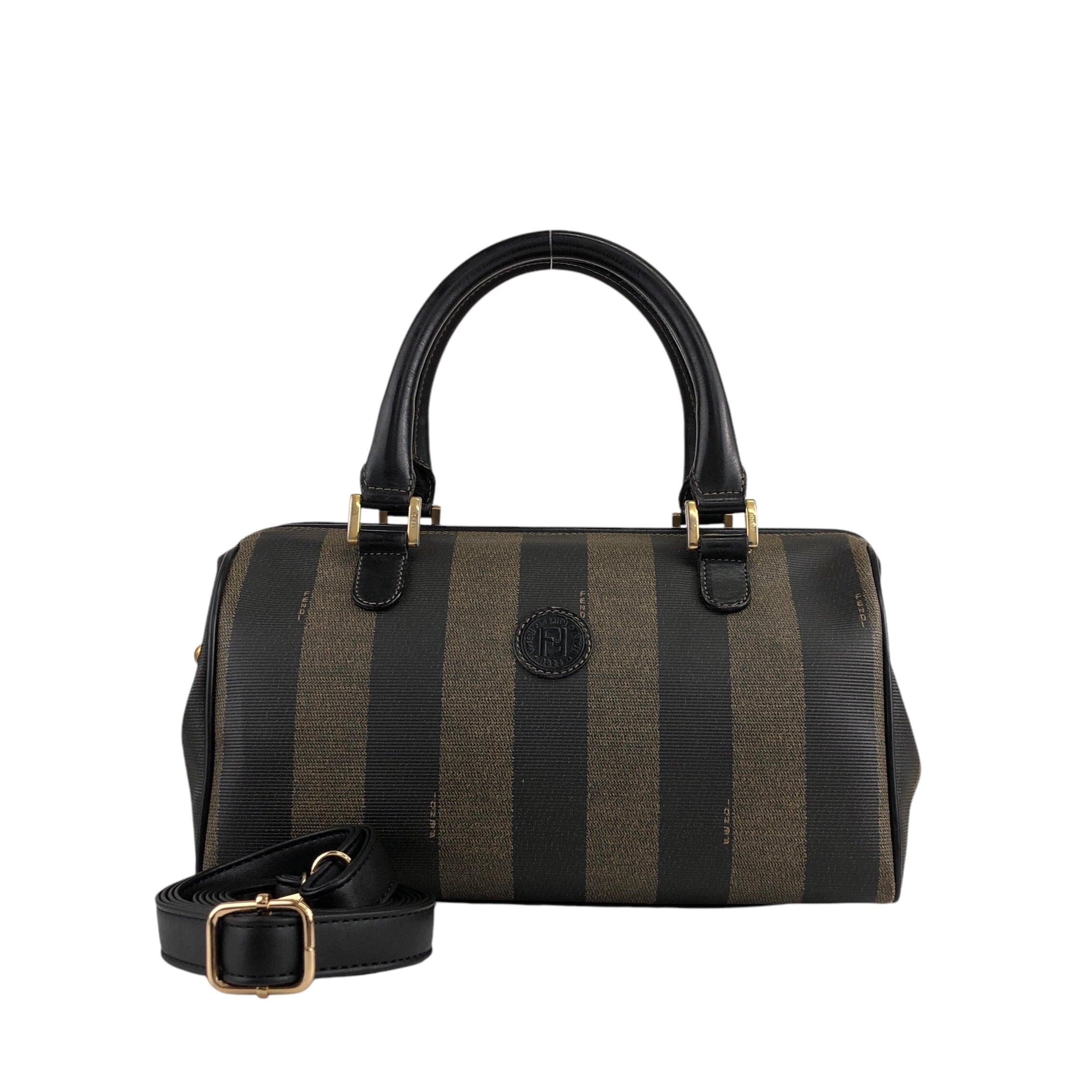 FENDI フェンディ ペカン ショルダーバッグ ブラック ロゴ PVC レザー