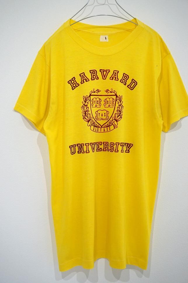 1980's HARVARD Univ. カレッジフロッキープリントTシャツ 黄 実寸(M位 ...