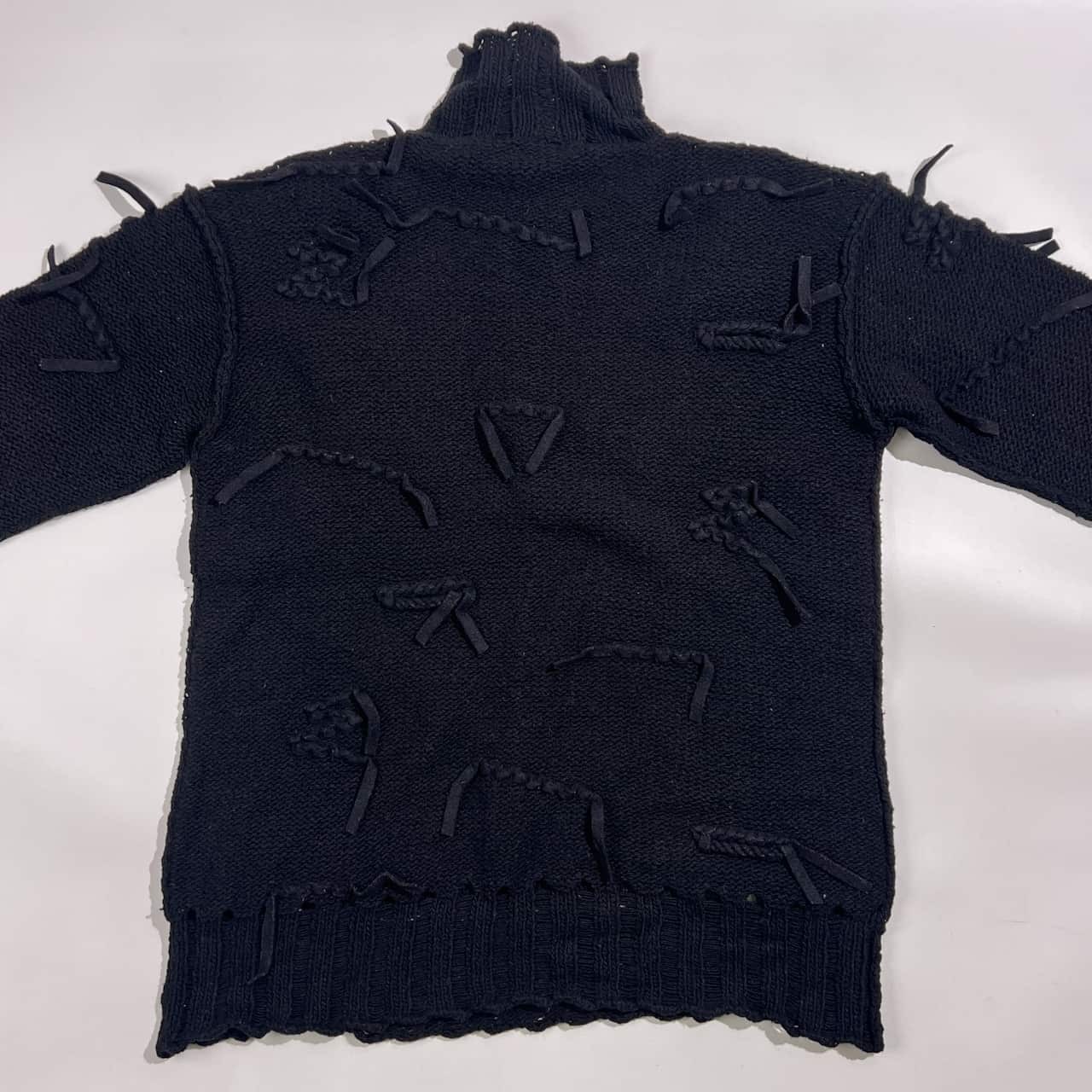 カシミヤ100% イタリア製 KRIZIA MAGLIA クリツィアマグリア リボン風デザイン ハイネック ニット セーター 40/ブラック レディース ビンテージ