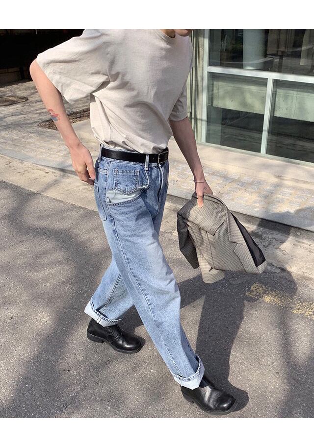 全1色 デニム パンツ ストレート カジュアル 無地 おしゃれ