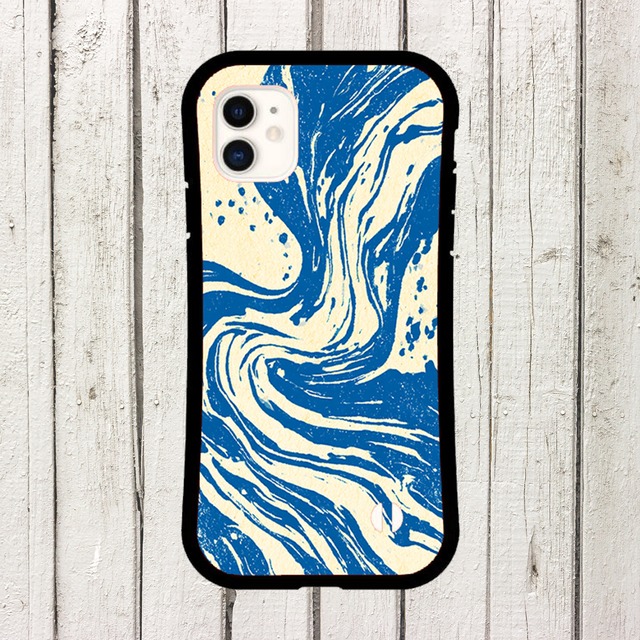 受注生産 iPhoneケース ブルーインクの墨流しマーブル｜墨流し風 MARB023B