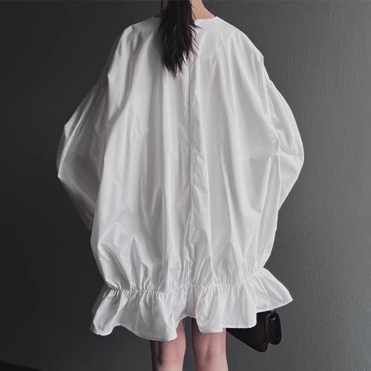 Elegant Lantern Sleeve Shirt Dress Set with Sheer Mesh Slip (ME212)