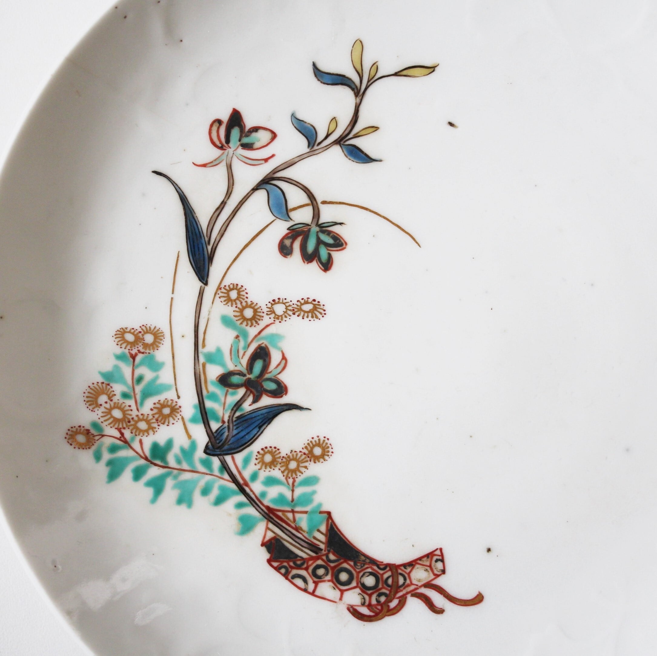 古九谷色絵花熨斗文皿 d20.2cm Ko-Kutani Enameled Dish, Design of