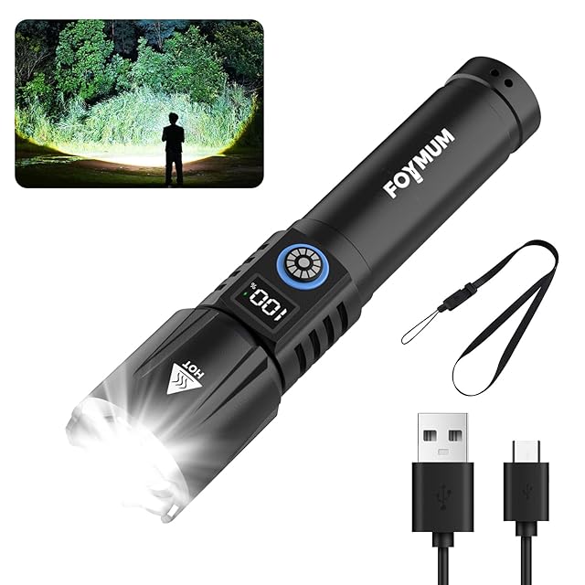 懐中電灯 超高輝度8000ルーメン 超遠距離照射2000m Type-C充電式/電池