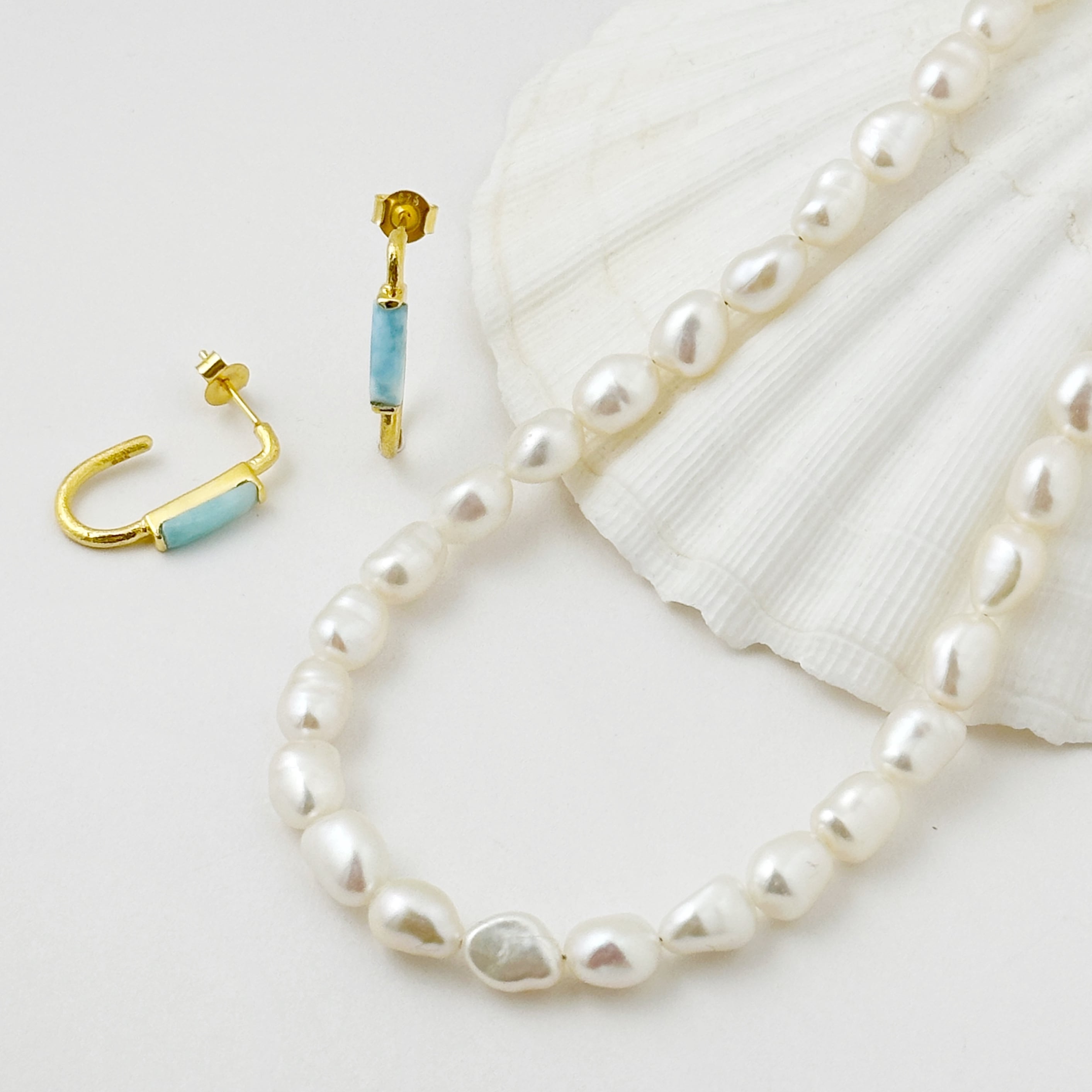 Lagoon Original 淡水パール 縦フラット型 ネックレス 選べる長