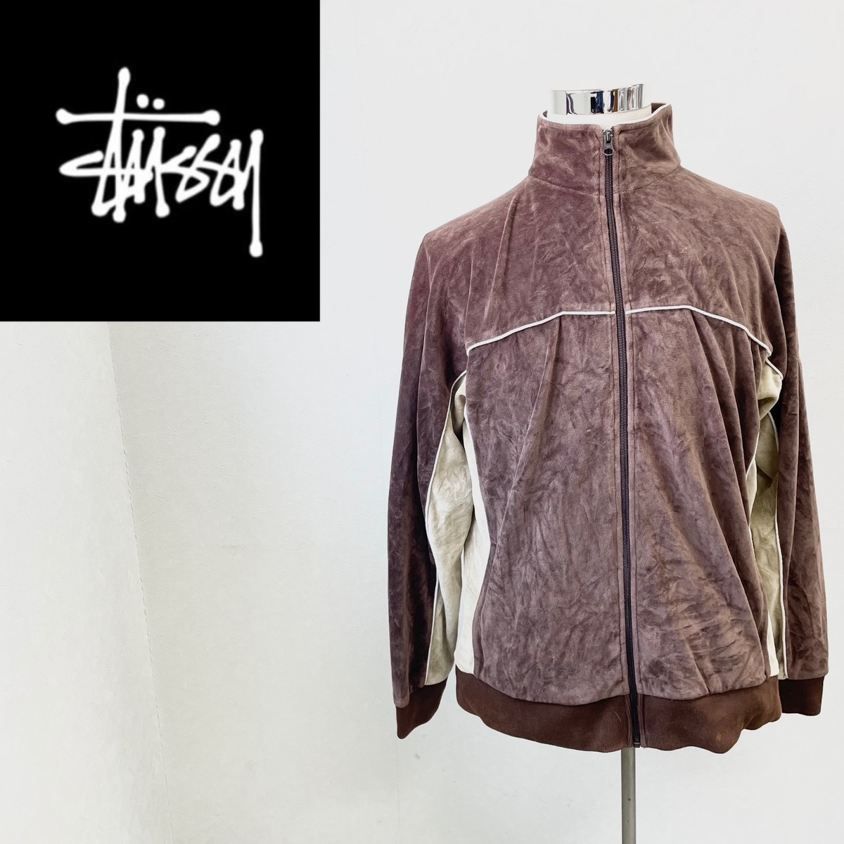 old stussy】ステューシー ベロアトラックジャケット ジャージ 刺繡 