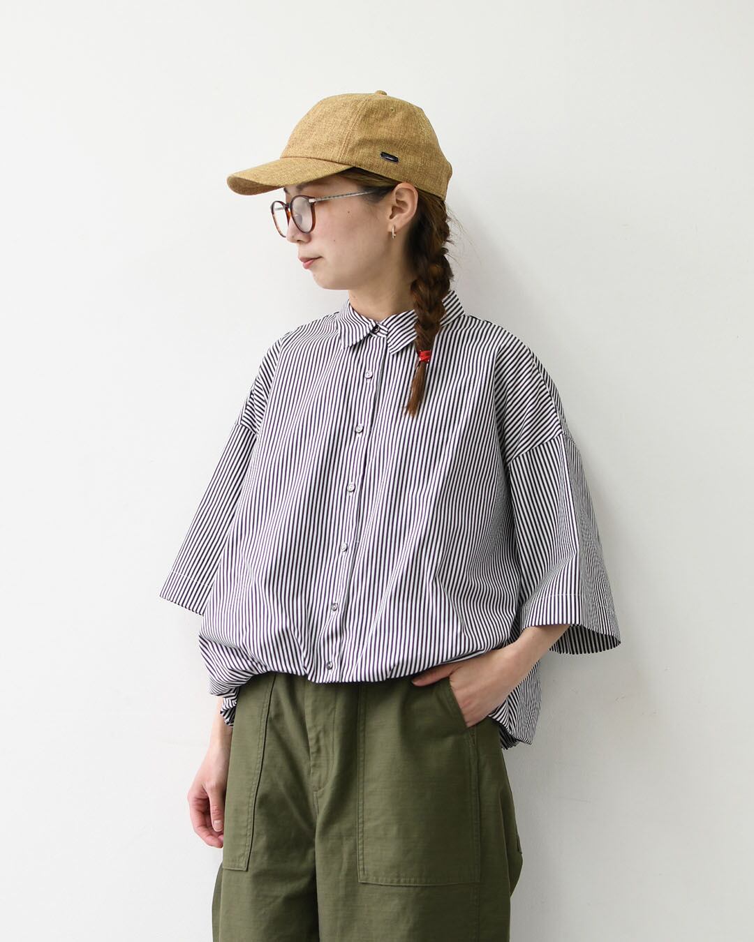 mizuiro ind [ミズイロインド] stripe half slv ballon shirt [2