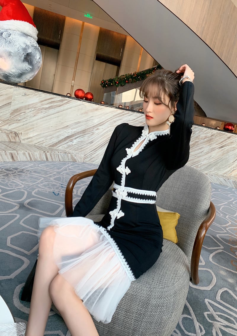 ロング丈ワンピース カジュアルワンピース レディースファション チャイナ風ワンピース 普段着 デート 女子会 プレゼント 通勤 S M L 長袖 文芸的 合わせやすい ラウンドネック ブラック 黒い フィッシュテール Elegant ロング丈ワンピース カジュアルワンピース レディースファション チャイナ風ワンピース 普段着 デート 女子会 プレゼント 通勤 S M L 長袖 文芸的 合わせやすい ラウンドネック ブラック 黒い フィッシュテール Elegant