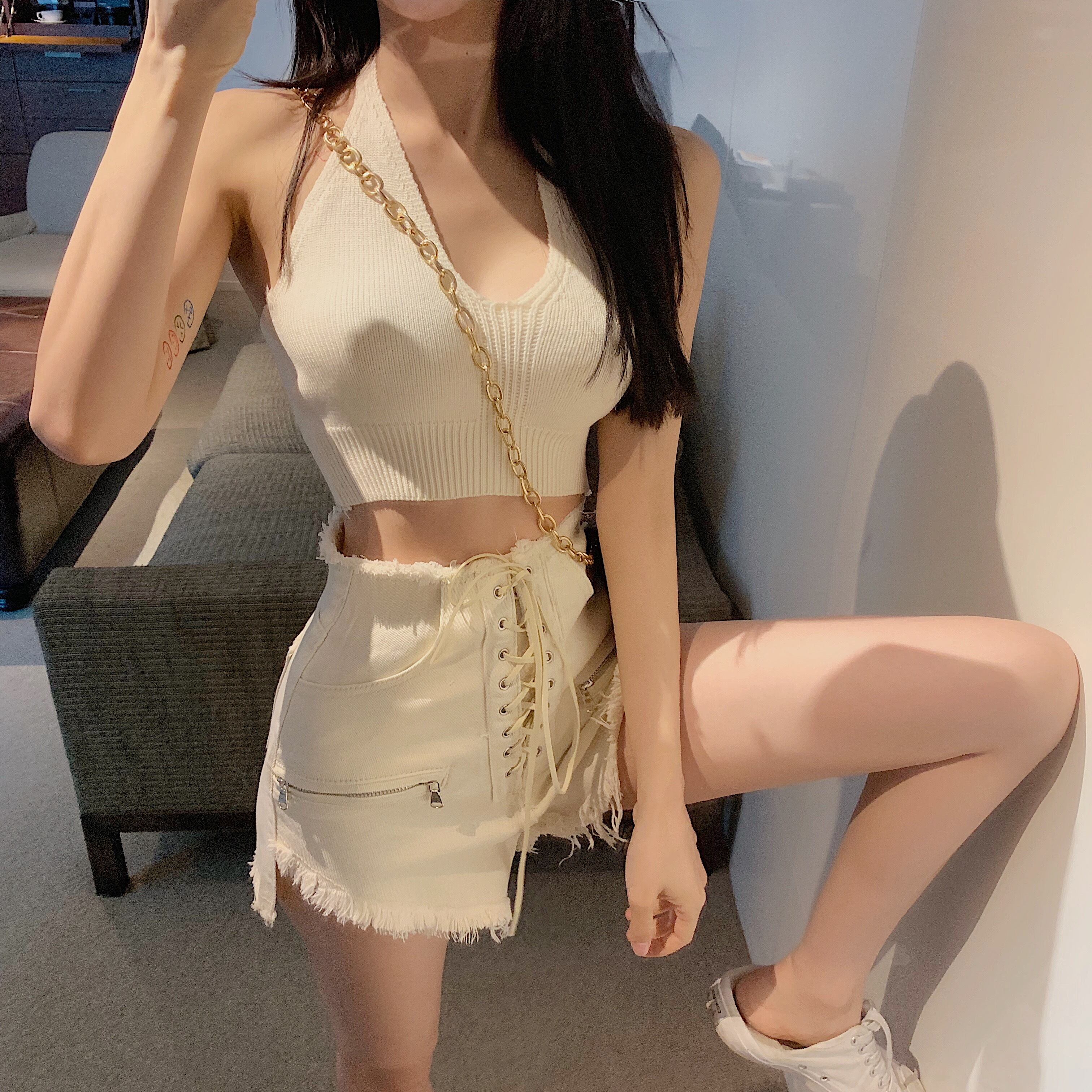 スーツ2020夏の新しいシックな白いストラップハイウエストショーツ+セクシーな小さなベストの女性のトレンド YY-ファッション53501923245