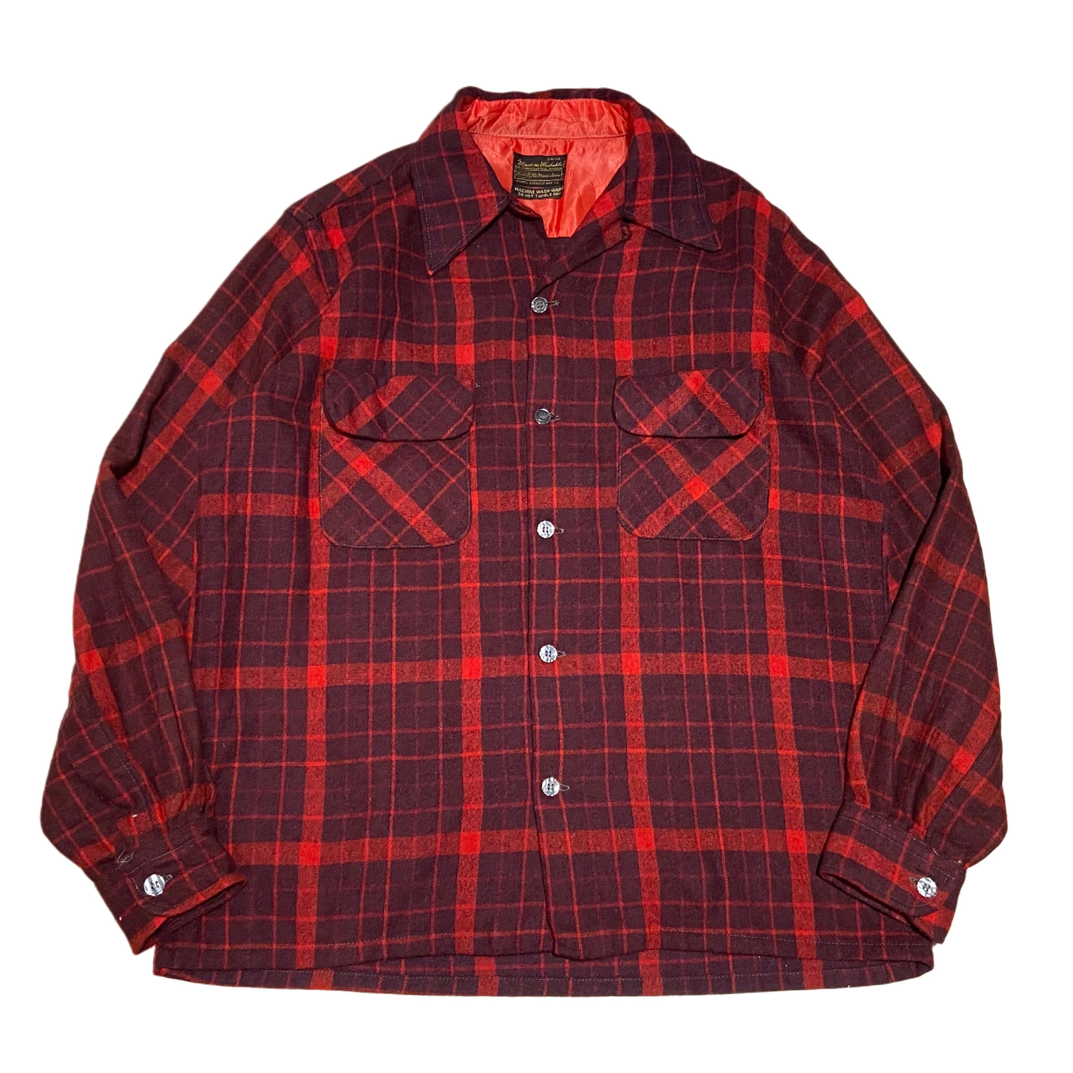 極上配色 80s シアーズ ウール オンブレ シャツ 赤 黒 L SHIRT | BACK