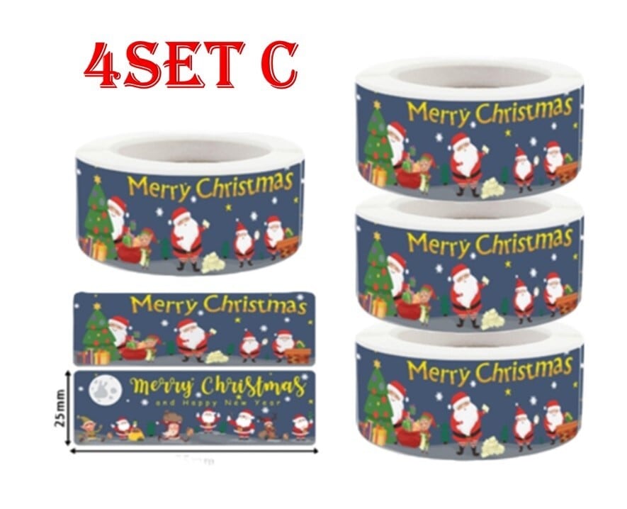 ロールシール4巻セット クリスマス ギフト用シール 角型 25mm