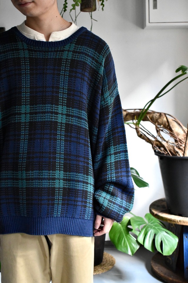 90‘s “OLD GAP“ “black watch pattern cotton knit sweater“ 