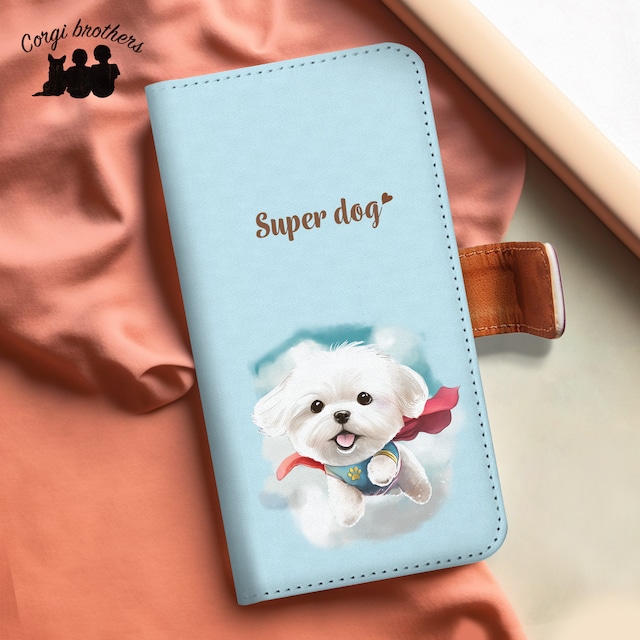 【 ヒーロー マルチーズ 】 手帳 スマホケース　犬　うちの子　プレゼント　ペット　Android対応