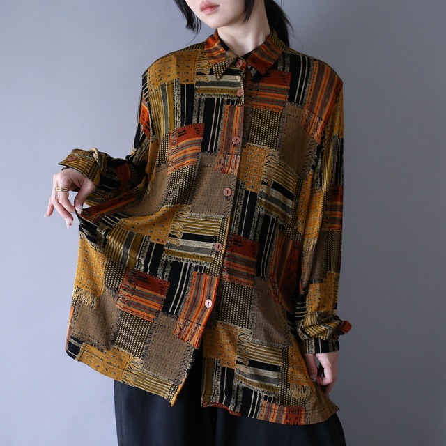 "刺繍" lathe switching and sequin decoration velours × weaving switching jacket