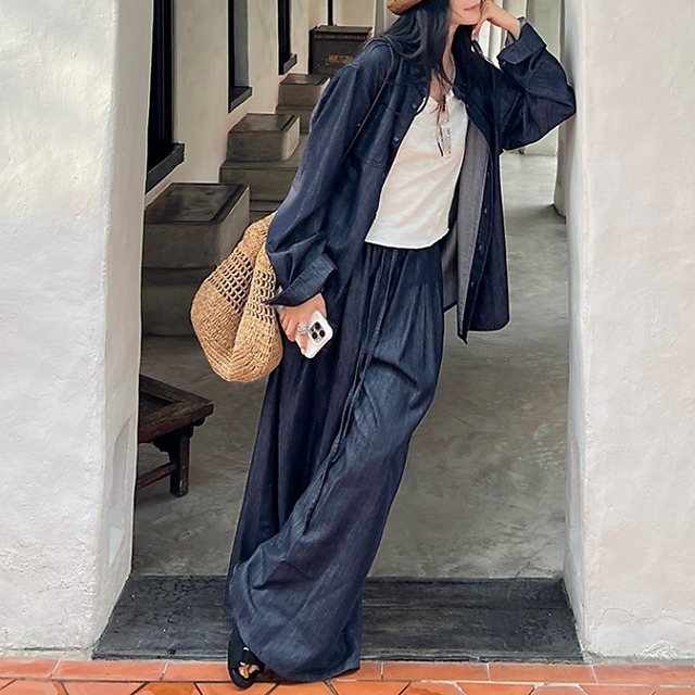 リラクシーテンセルコットンデニムセットアップ（単品購入可)［XS-Ｌ］