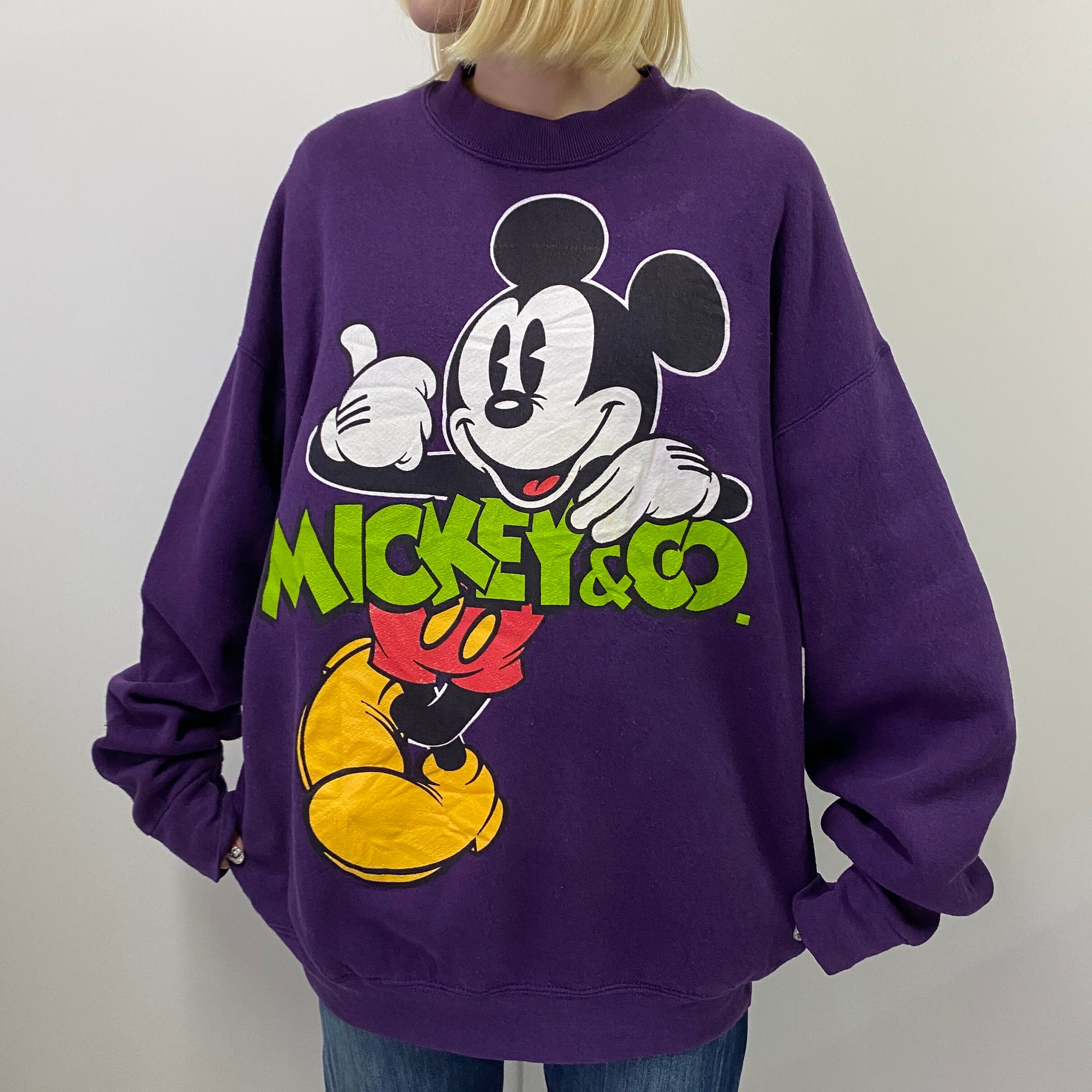 90年代 USA製 Disney ディズニー ミッキーマウス キャラクター プリントスウェット メンズXL レディース 古着 90s ビンテージ  ヴィンテージ トレーナー パープル 紫【スウェット】 | cave 古着屋【公式】古着通販サイト powered by BASE