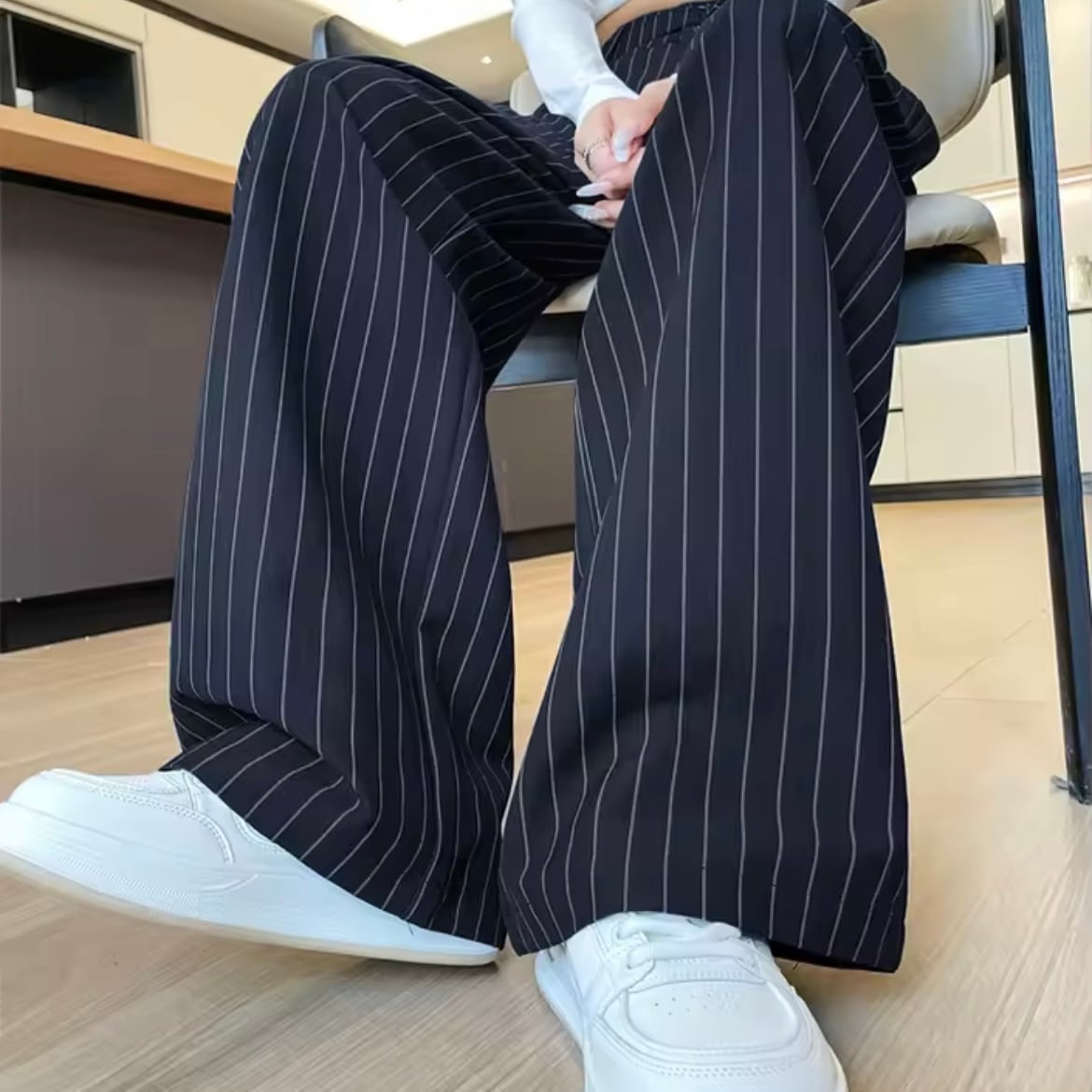 stripe classic wide pants