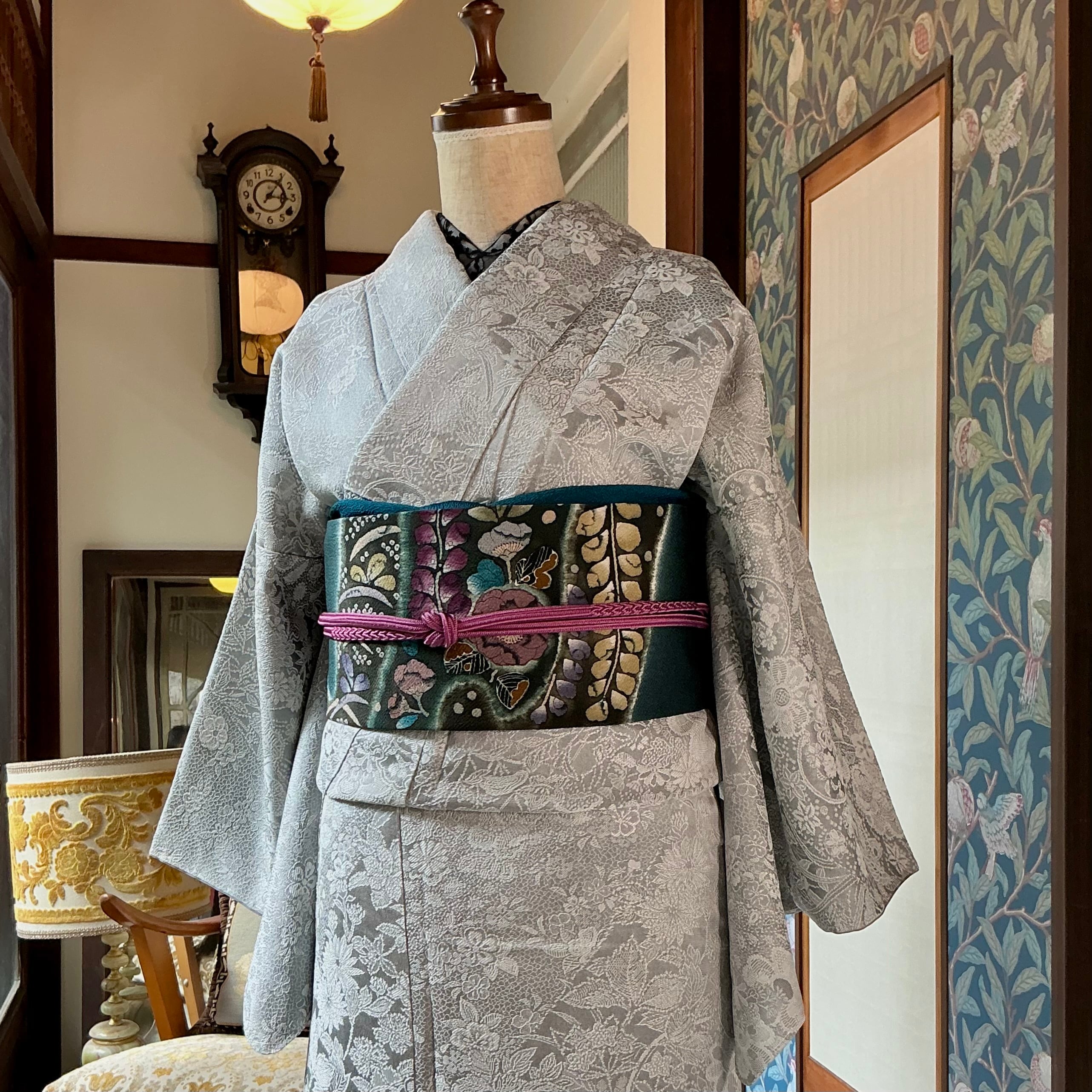 訪問着＊トールサイズ　袷着物　上品＊花丸模様　灰青色　略礼装♪　5HA18 訪問着レンタル｜訪問着レンタルなら京都かしきもの