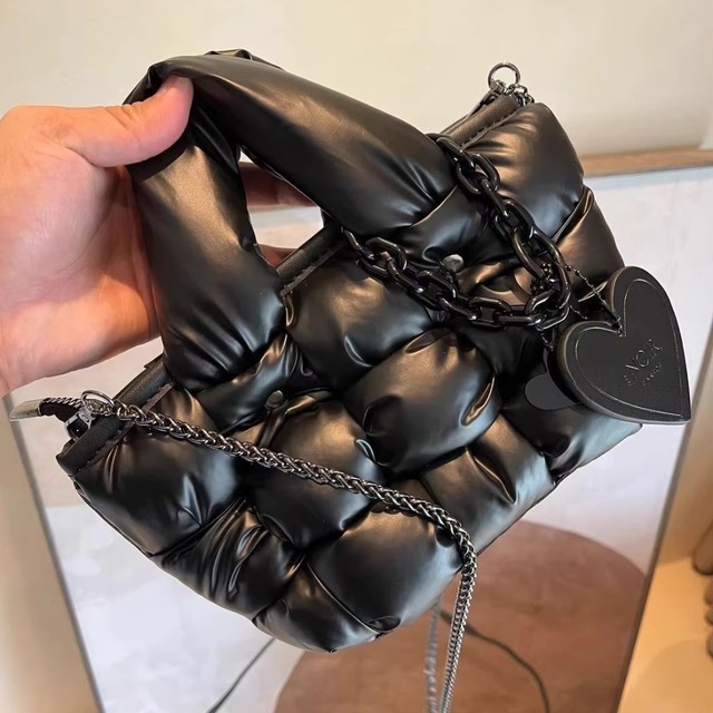 Puffer Crossbody Bag with Chain Handle, Premium Texture (ME263)