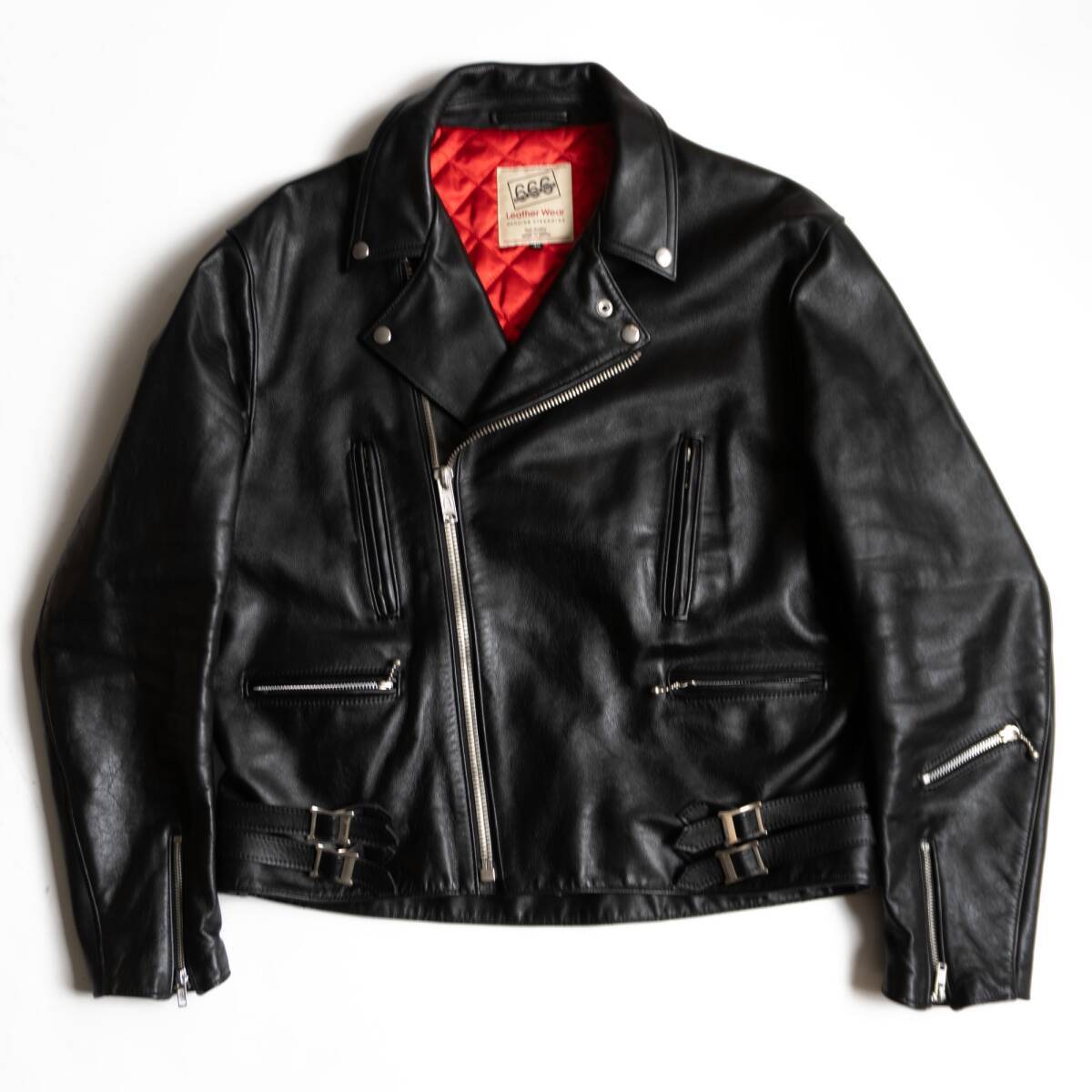70s ユーロ ヴィンテージ パテッド レザー ライダースジャケット XL
