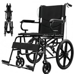 NODIBRO 介助型車椅子 折り畳み式 車いす 軽量 コンパクト 持ち運び易い手押し車 自走式 介助ブレーキ付き ノーパンクタイヤ 透気性 介護用品 組み立て不要 お年寄りや向け 旅行用 外出用 室内用 (ブラック)