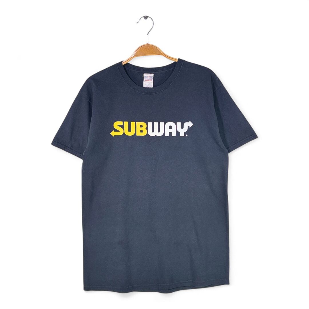 00s サブウェイ サンドウィッチ 企業系 Tシャツ 企業ロゴ SUBWAY ブラック ジャージーズ メンズM 古着 @BZ0469